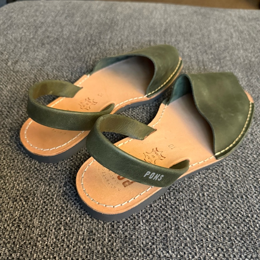 Pons Olive Green Leather Sandals - Picture 4 of 4